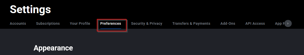 Tradovate settings panel with the Preferences tab selected