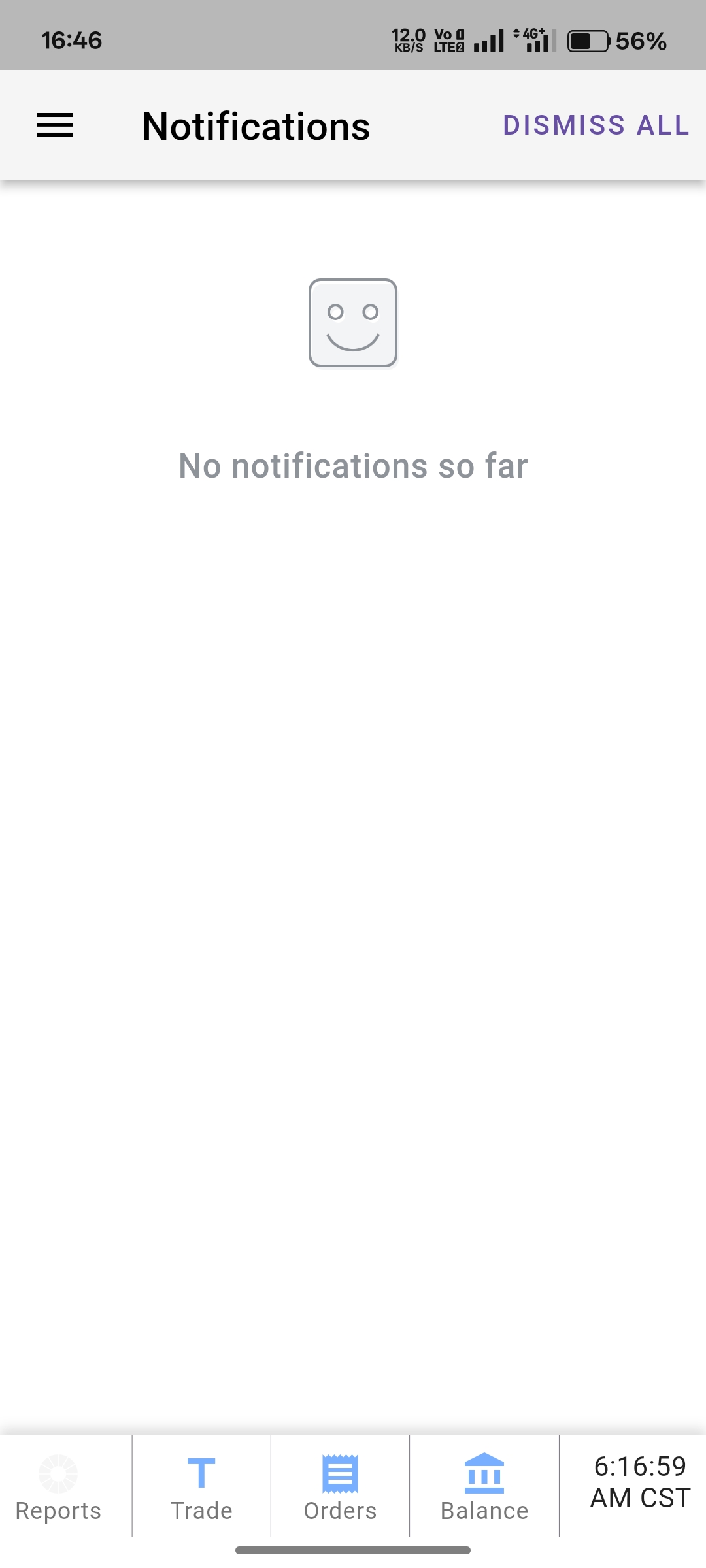 Several stacked Tradovate mobile internal notifications being cleared one by one