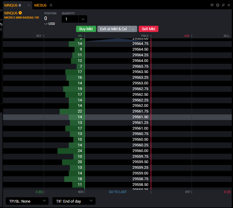 Tradovate DOM ladder expanded back to default row spacing for precise clicking